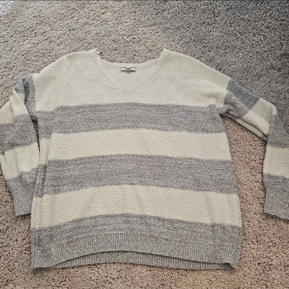 Gray and Cream Striped Women's Sweater